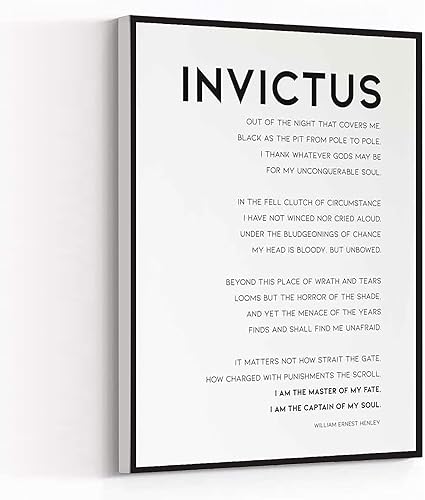 KEJPU Lienzo decorativo para pared, impresión de poema de Invictus, por William Ernest Henley, Invictus I Am The Master Of My Fate, pintura