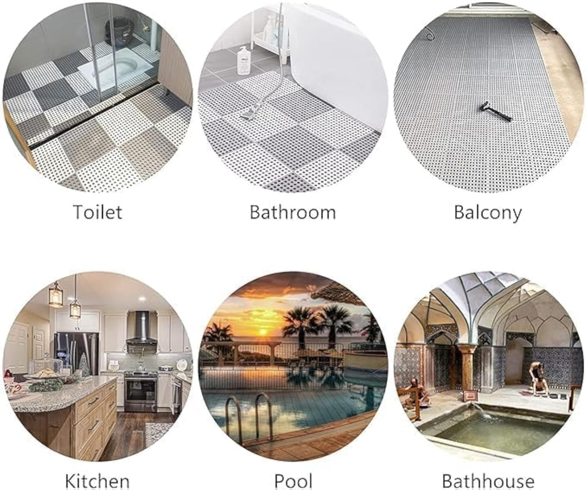 6 pcs Interlocking Shower Mat Set, Anti-Slip