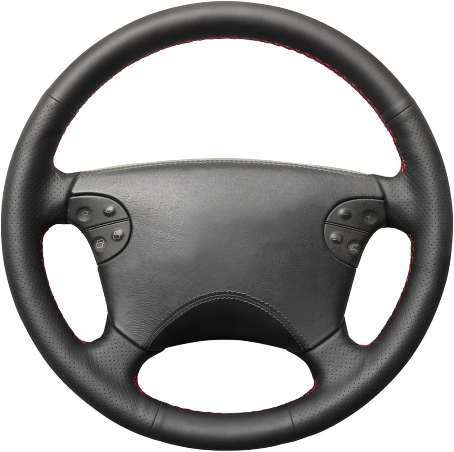 MEWANT Hand-Stitched Black Genuine Leather Steering Wheel Cover Wrap for Mercedes-Benz CLK-Class W208 C208/E-Class W210/G-Class W463