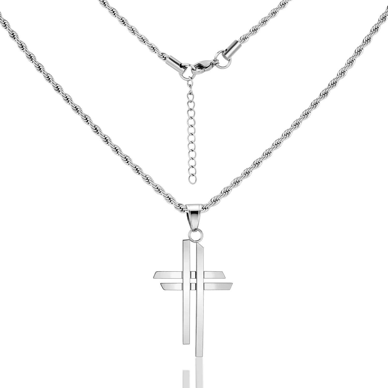 ALEXCRAFT Stainless Steel Cross Necklace for Men Double Cross Stainless Steel Necklaces for Women Trendy Crucifix Pendant with 21inch Rope Chain