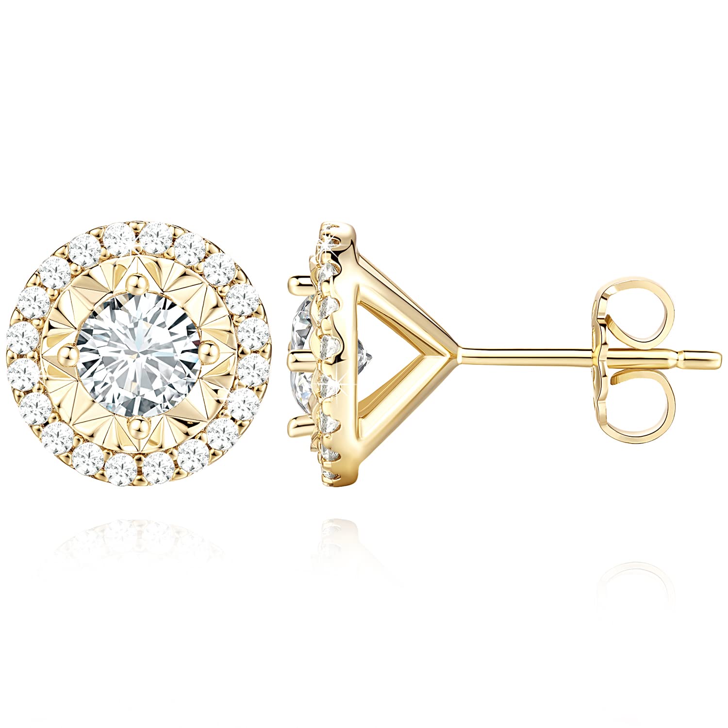 Gold Stud Earrings 14K Gold Earrings for Women Sparkling Cubic Zirconia Earrings Studs Small Earrings for Women 11mm
