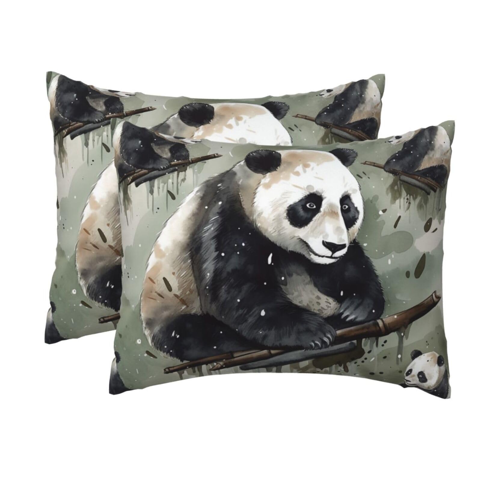 2 Pack Standard Pillow Cases with Hidden Zipper, Soft Breathable Pillow Covers for Hair and Skin, Ink Painting Panda Pillowcases 20"x26" Bed Pillow Protectors Cover for Sleeping Gifts