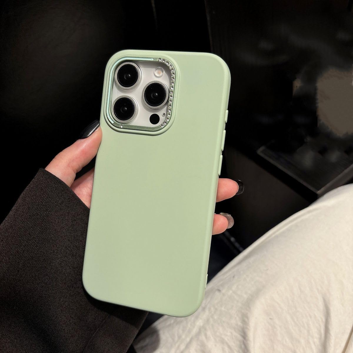 Coque strass iPhone 14 Pro silicone liquide vert résistant aux chocs paillettes - 6