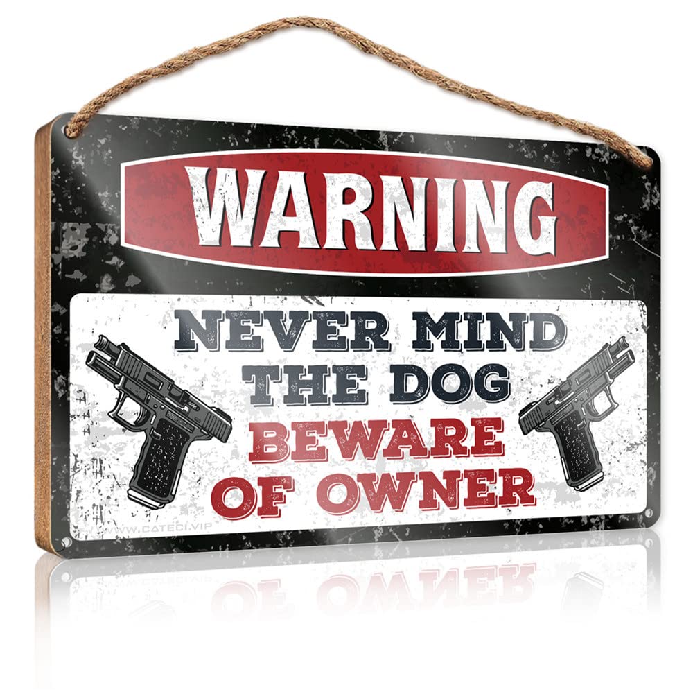 FZFN Hanging Plaque Wooden Never Mind The Dog Beware Of Owner Wooden Sign Front Porch Decor Gifts For The Office(15X28CM)