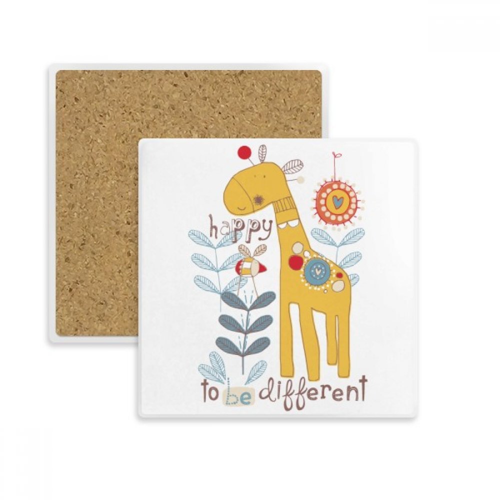 Coaster Girafe Carré Jaune en Pierre Absorbante pour Tasse et Verre
