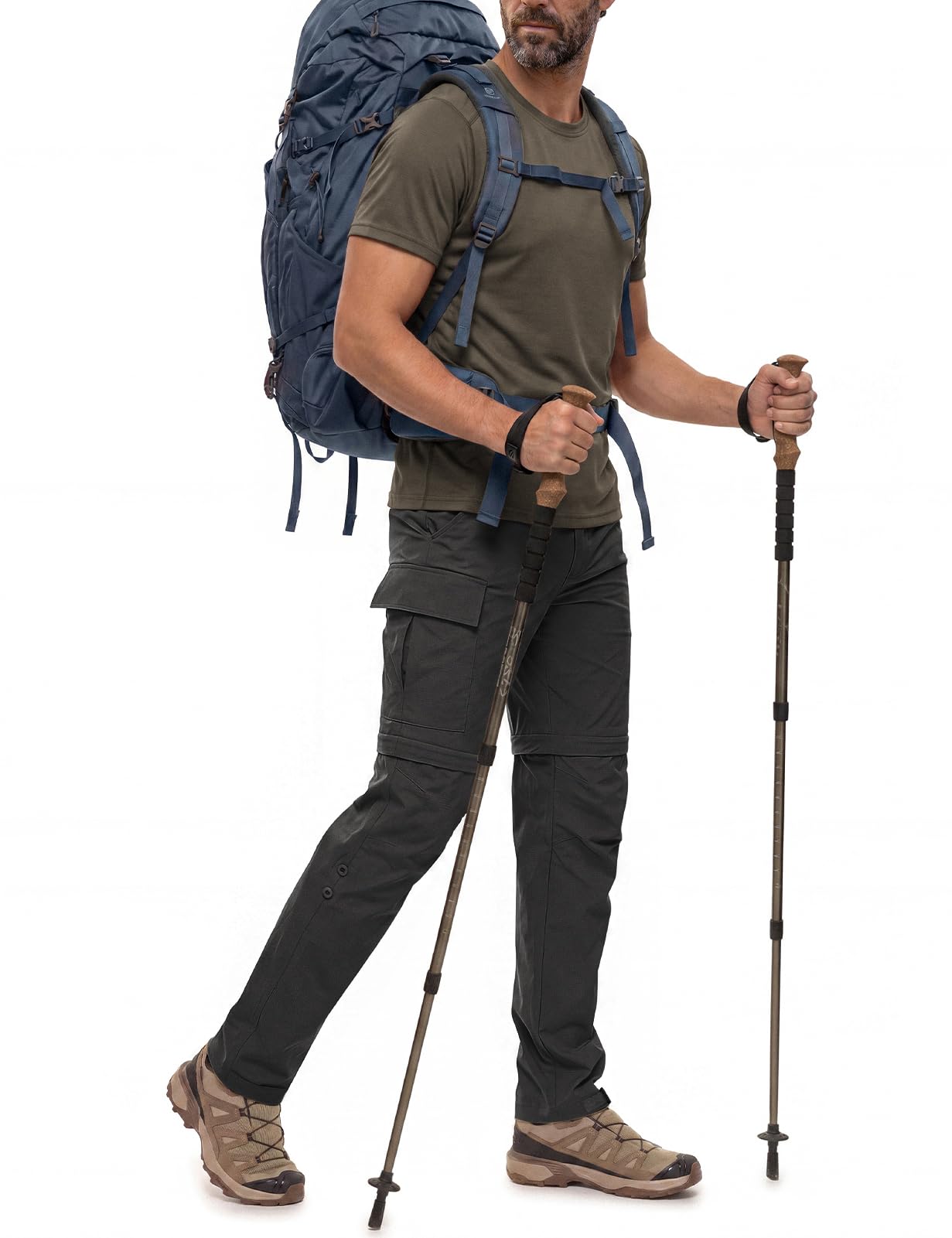 Wespornow Pantaloni da trekking da uomo, con zip, rimovibili, traspiranti, per attività all'aria aperta, ad asciugatura rapida, con 5 tasche, Nero , 5XL