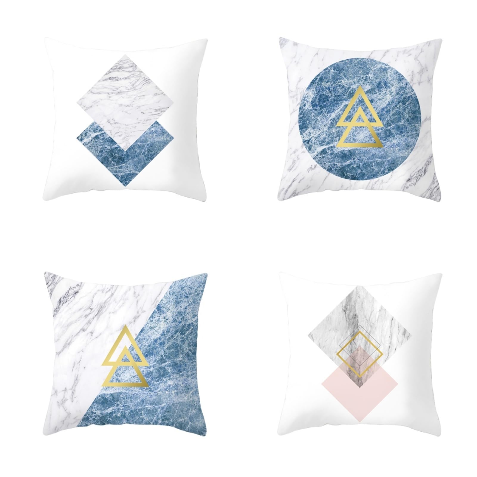Cushion Covers Blue Grey Pink Pillow Cases 4 Pack Sofa Cushions 40x40cm