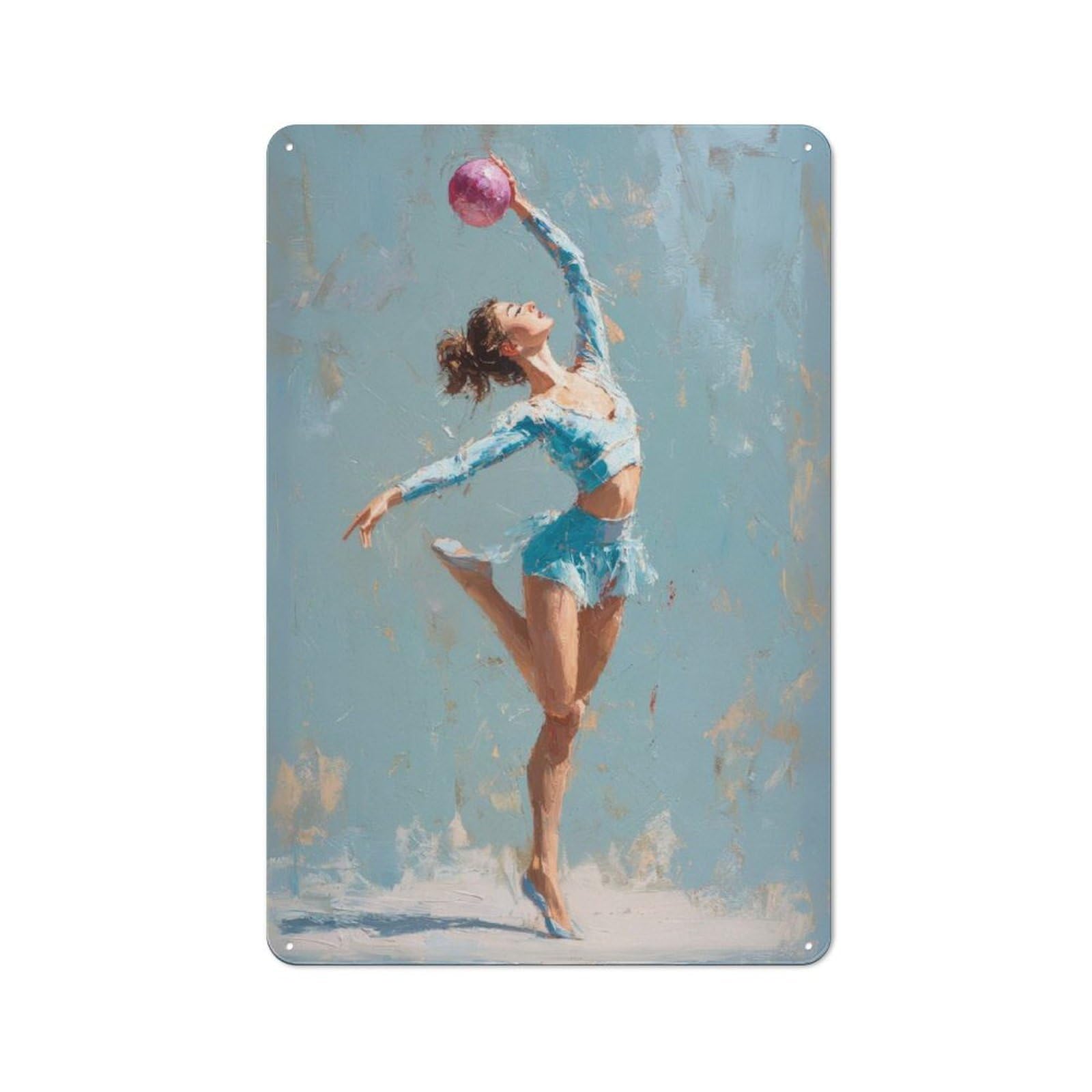 Junmoney Rhythmic Gymnastics Ball Art Painting Metal Tin Sign, Clear Colour Print, For Garage, Shed, Workshop Or Hobby Room, 30X20cm