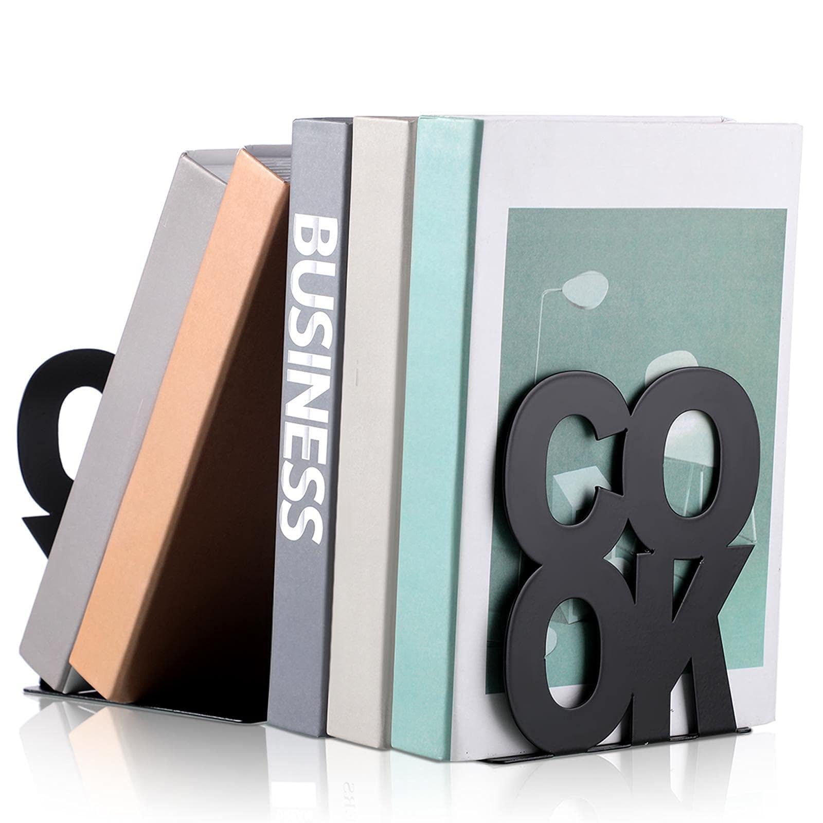 Hotop Metal Cookbook Bookends (Black, 2 Pack, 14 x 13 x 12.5 cm, Powder Coated)