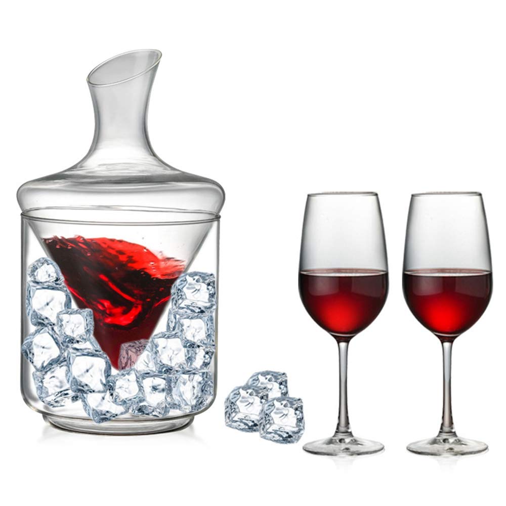 Set decanter per vino con secchiello per il ghiaccio, senza piombo, in cristallo soffiato a mano e feste