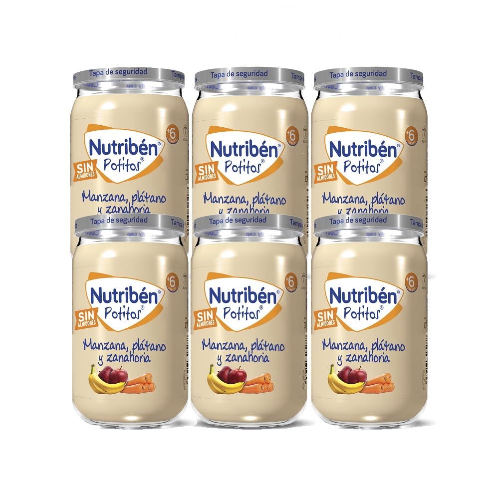 Nutribén Potitos | Tarrito de Manzana Platano y Zanahoria | Para Bebés a partir de 6 Meses | Sin Almidones | Sin Gluten |Pack de 6 x 235g
