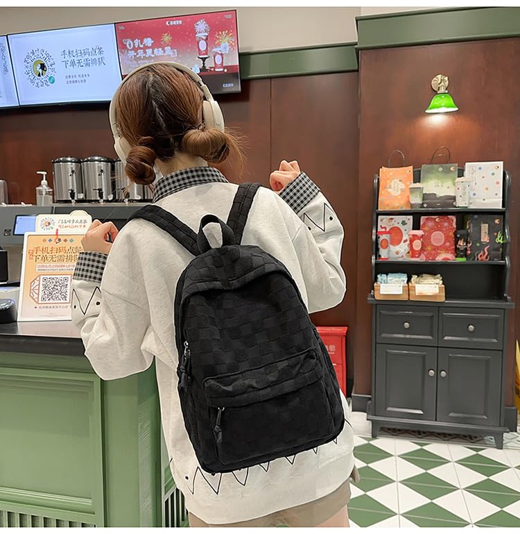 Cute Plaid Backpack for Women(y2k Design) – Large Capacity Preppy Daypack Aesthetic Kawaii Bookbag Shoulder Bag (Black)3