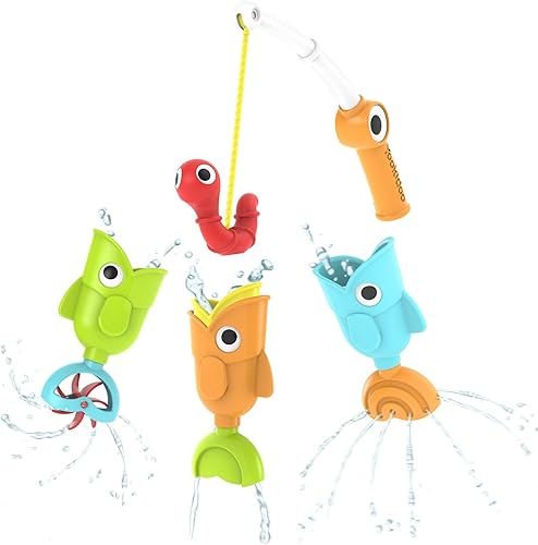 Yookidoo Juguetes magnéticos de pesca para bebés de 1 a 3 años juego de peces flotantes con poste y gusano bailarÃn, divertido juego de pesca de