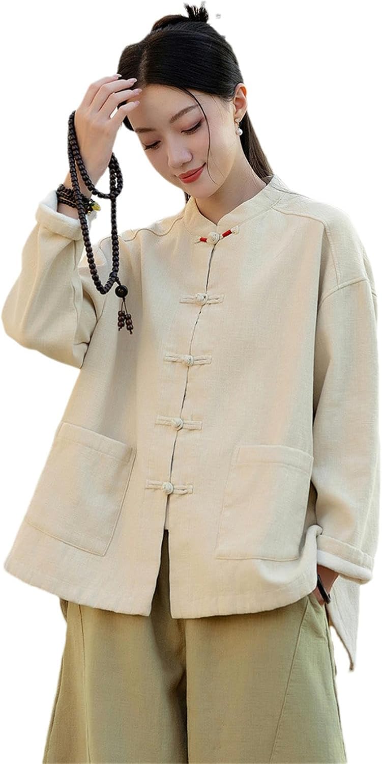 Chaqueta Acolchada De Estilo Chino Para Mujer - Algodón Y Lino - Cálido Abrigo Retro De Invierno - Cuello Alto Y Botonadura Simple