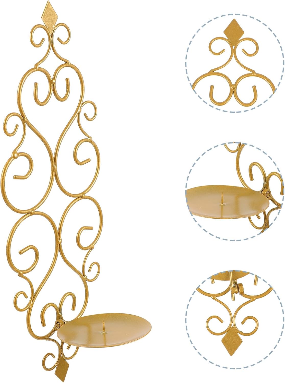 Wakauto 2Pcs Gold Wall Candle Holder Sconces Elegant Decorative Candlestick Stands for Living Bedroom Dining Chic Tealight Holders for Wedding and Party Decor