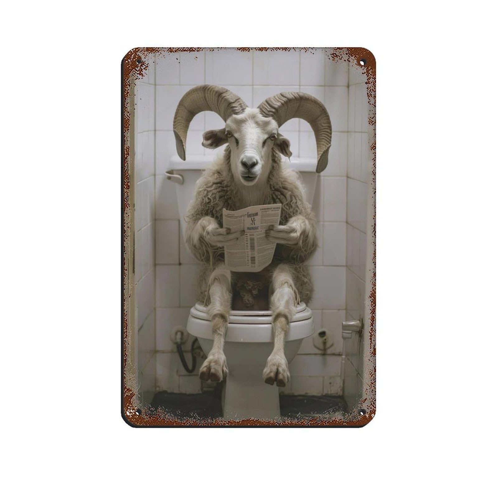 Ram Sitting on The Toilet Reading A Newspaper (5) Retro Poster Metal Tin Sign Chic Art Retro Iron Painting Bar People Cave Cafe Family Garage Poster Wall Decoration 8x12inch(20x30cm)