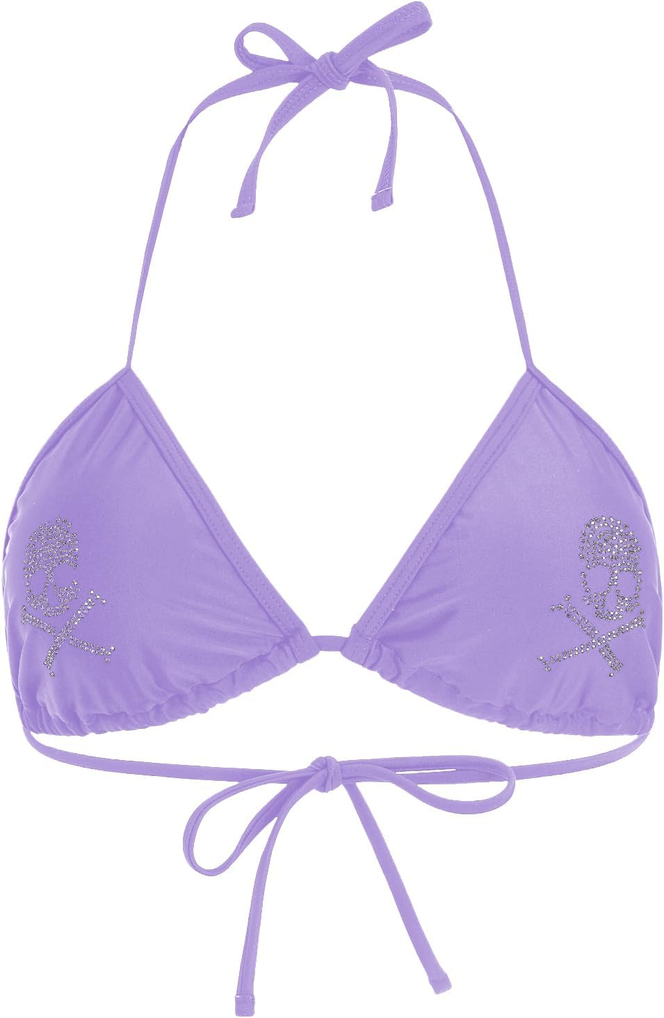 Women's Goth Skull Triangle Halter Bikini Top Rhinestone Tie Back Swimsuit Tops Swimwear Purple X-Small