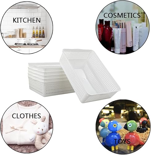 Miniatura 6 de Bandejas de almacenamiento de plástico, cestas organizadoras, 13.2 x 9.6 x 3.6 pulgadas, juego de 6 (blanco)