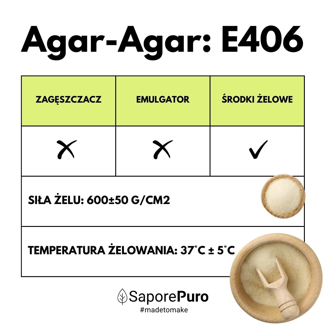 SaporePuro AGAR AGAR w proszku 500 g – Naturalny środek żelujący BEZ GLUTENU – Idealny do kuchni molekularnej, jako zagęszczacz do deserów, dżemów, budyniów i lodów