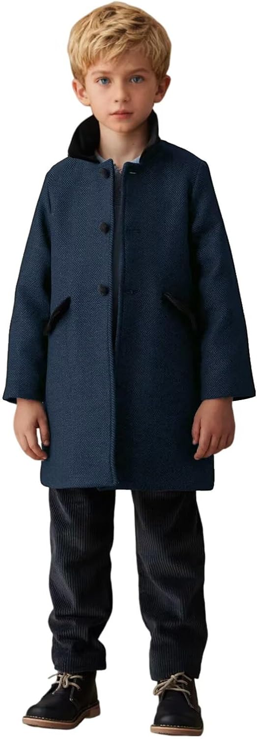 ORBITRAY 2-14 Years Wool Blended Twill Single Breasted Overcoat Thighs Length for Boys Fall Coat Winter Outfit Dinner