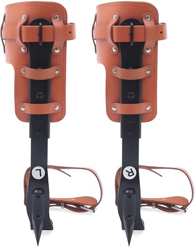 Tree Climbing Spike Set， Pole Climbing Spurs Steel， Adjustable Climber Gaffs Spikes Set Height Adjustable,Tree Climbing Gear Pole Forging Tree Climbing Tool for Outdoor Jungle Survival Fruit Picking