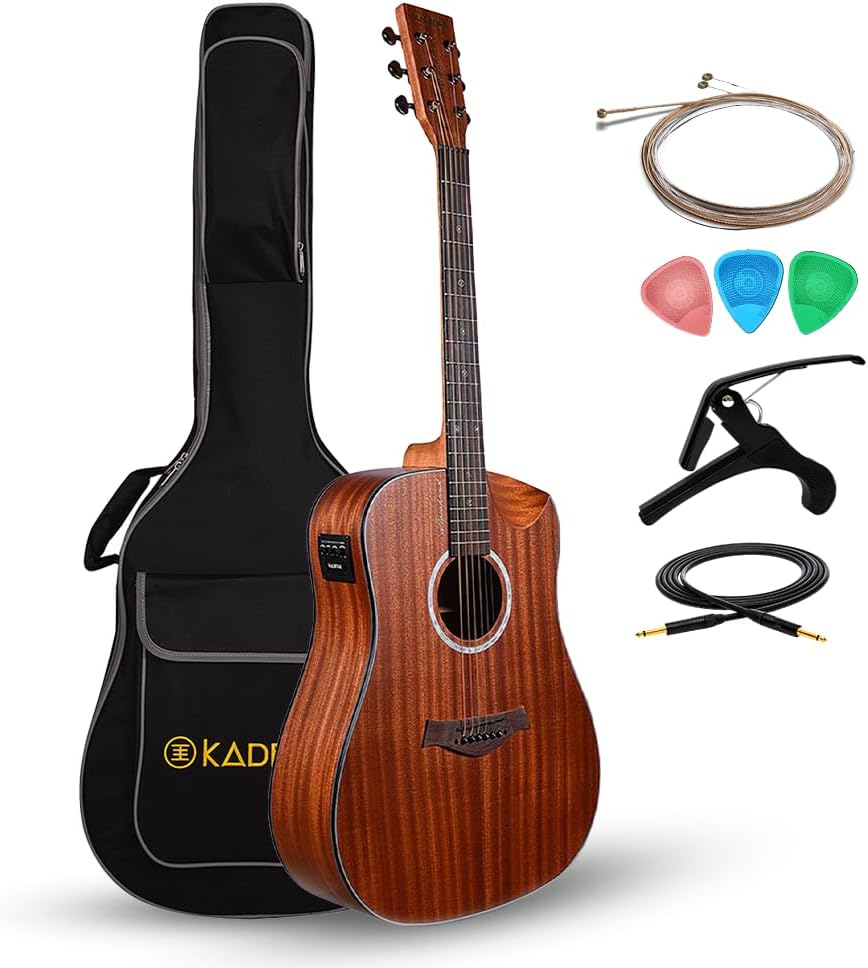 Kadence SH03-C Slowhand 41" Electro Acoustic Guitar | Dreadnought Demi Cutaway | Built-in Pickup + 2 Band EQ | Comes with Bag, Capo, Strings, Cable, Picks | Includes Learning Course | Brown