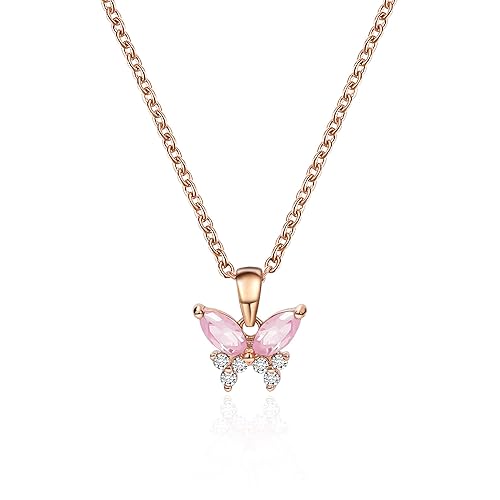 Butterfly Earrings for Girls Women, 925 Sterling Silver Hypoallergenic Cute Tiny Screw Stud Earrings, 18K Gold Plated Mini Animal Earrings Jewelry Lovely Gifts for Kids & Little Girls - Butterfly Necklace