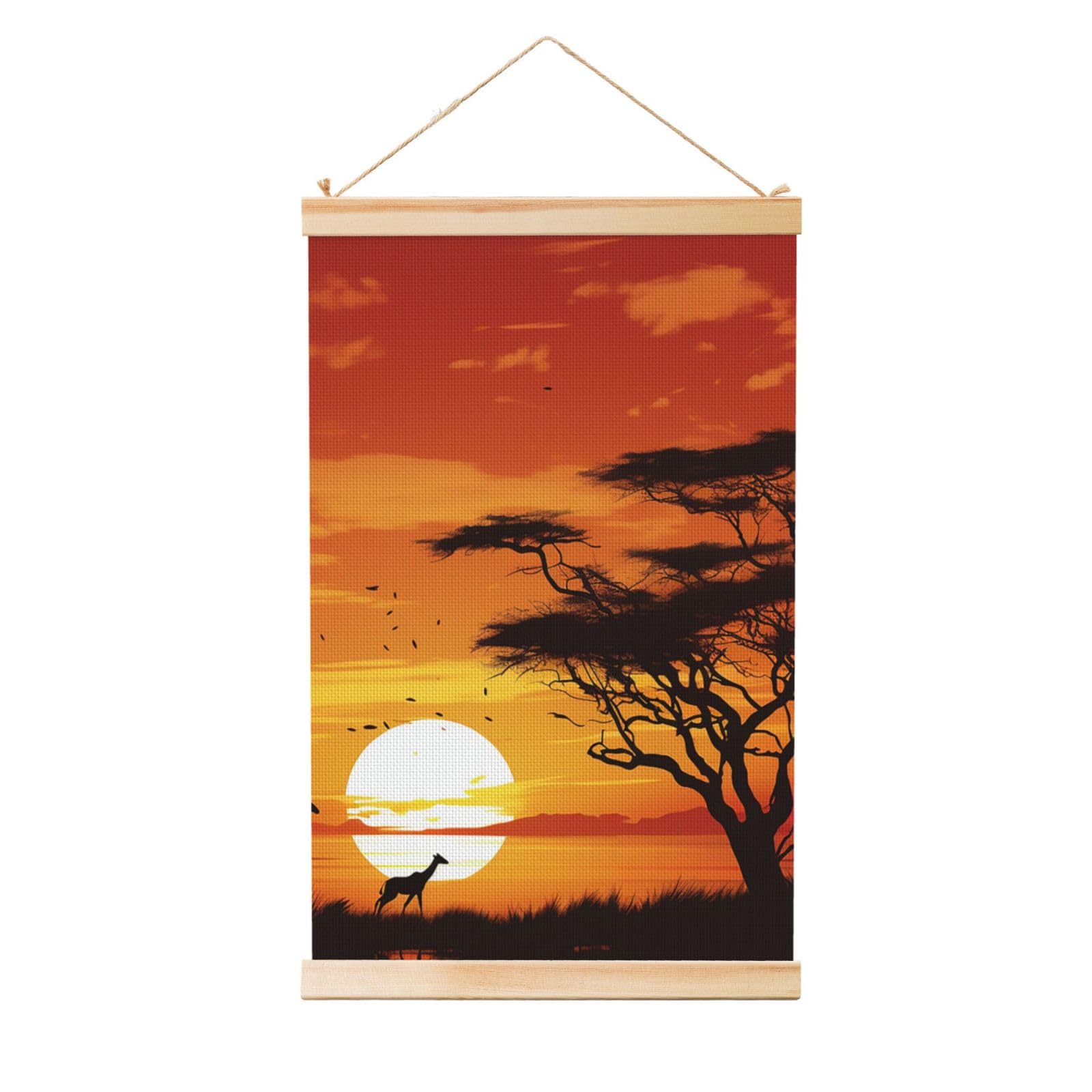 Funny African Sunset Posters Wooden Shaft Hanging Poster Canvas Prints Scroll Wall Art Painting Vintage Wall Banner Modern Artwork Decor for Home Decor Ready to Hang 16"x24"