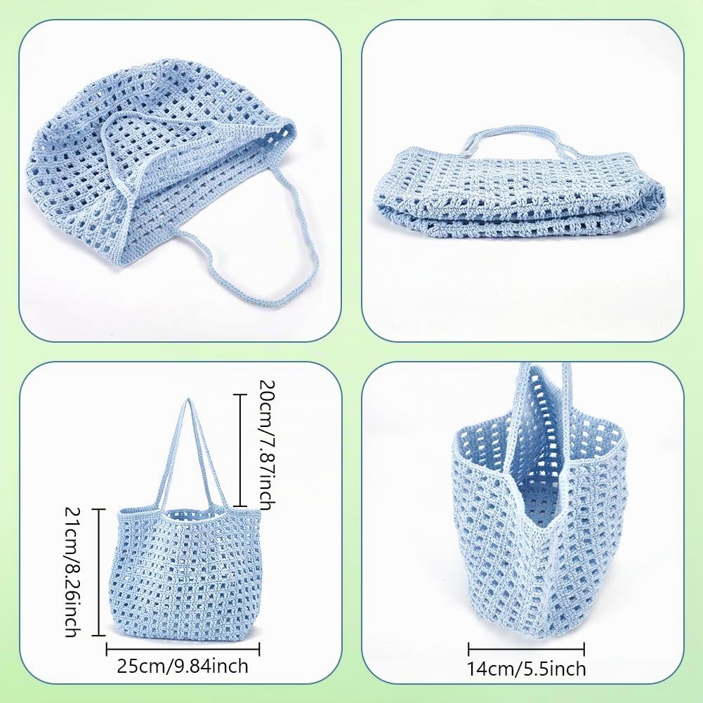 FREEBLOSS Häkelset Für Anfänger, Häkeltaschen Herstellungsset, DIY Häkel Einkaufstaschen Set, Häkelset Für Erwachsene Mit Anleitung, Häkeltasche Für Den Täglichen Gebrauch Zum Einkaufen