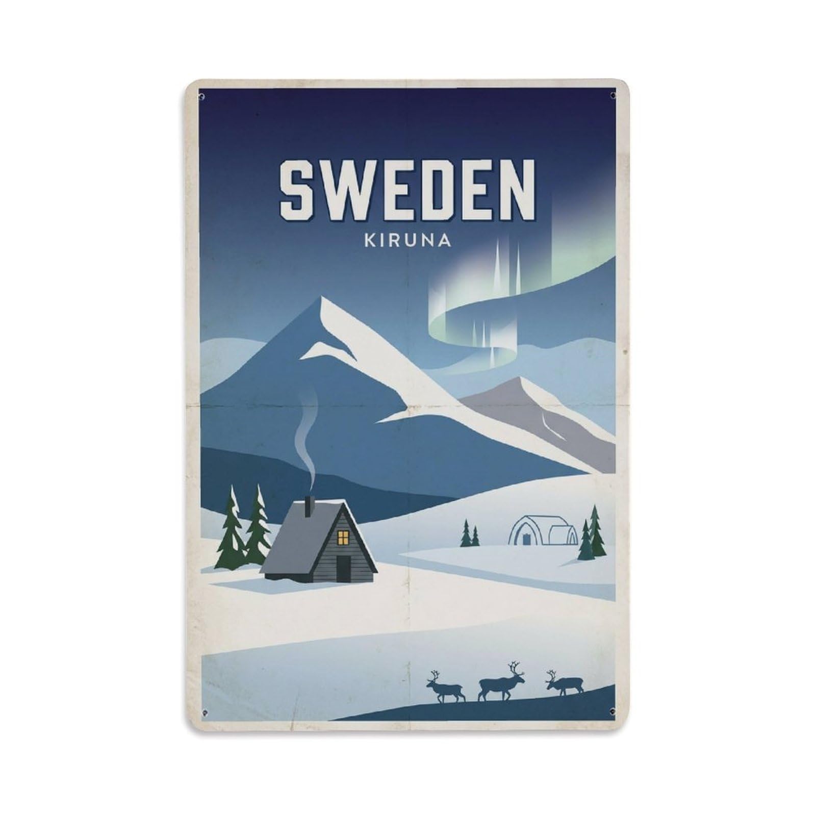 Vintage Travel Kiruna Sweden Winter Metal Tin Sign