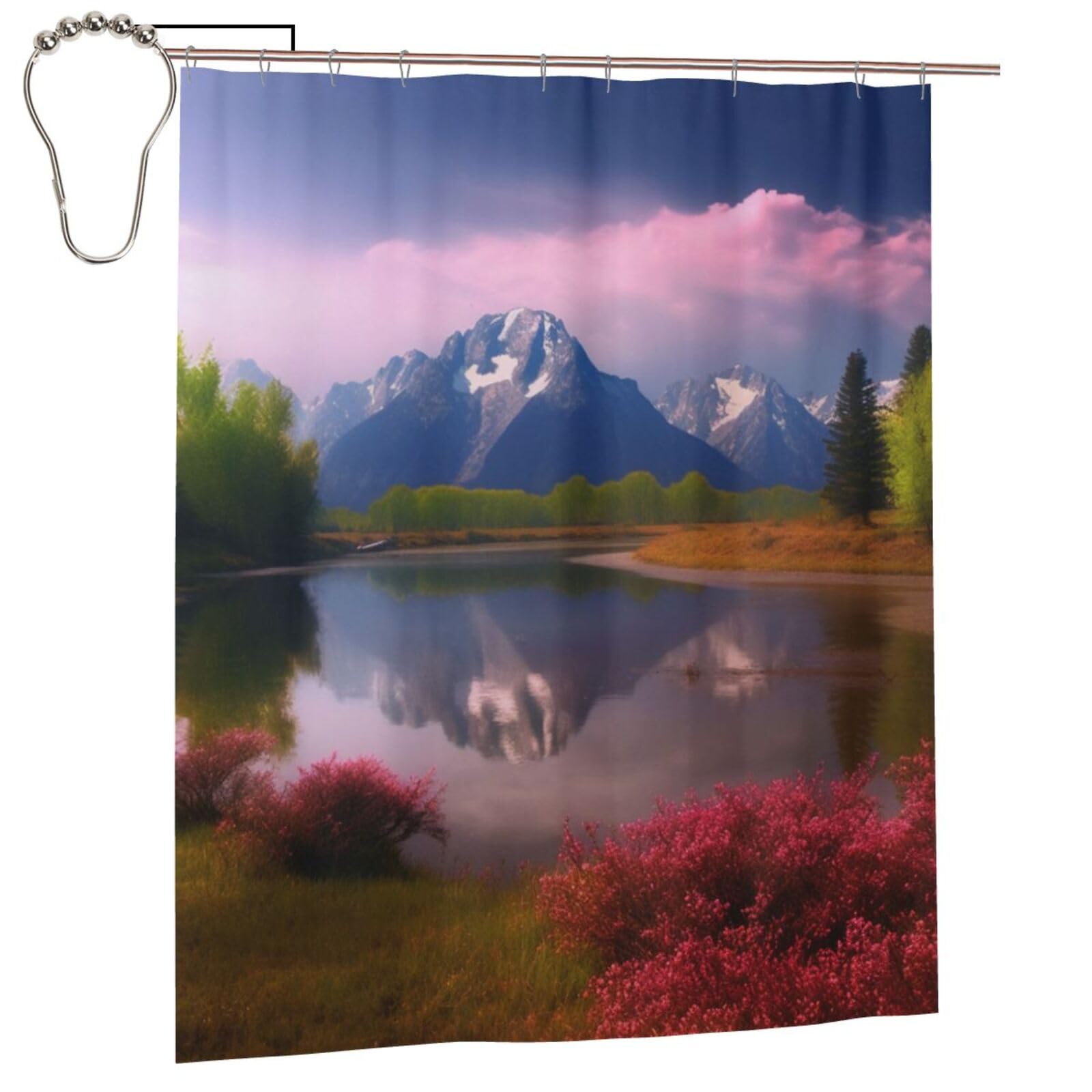 BWWHCCTI Beautiful Scenery Printed Shower Curtain With 12 Iron Hooks Opaque Quick Drying Waterproof Shower Curtains Sets For Bathroom 152x183 Cm