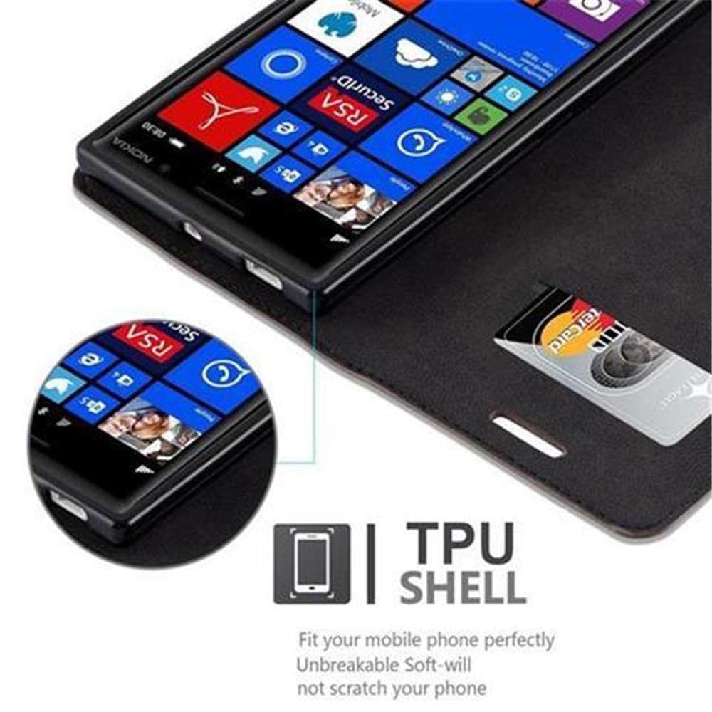 cadorabo Book Case works with Nokia Lumia 830 in ROSE GOLD BLACK - with Magnetic Closure, Stand Function and Card Slot - Wallet Etui Cover Pouch PU