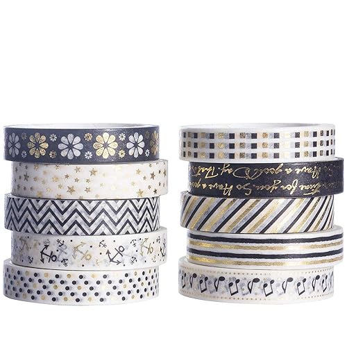 Miniatura 2 de YUBBAEX Juego de 10 rollos de cinta washi brillante de 0.315 pulgadas (0.315 in) de lámina dorada delgada decorativa para diario, álbum de recortes,