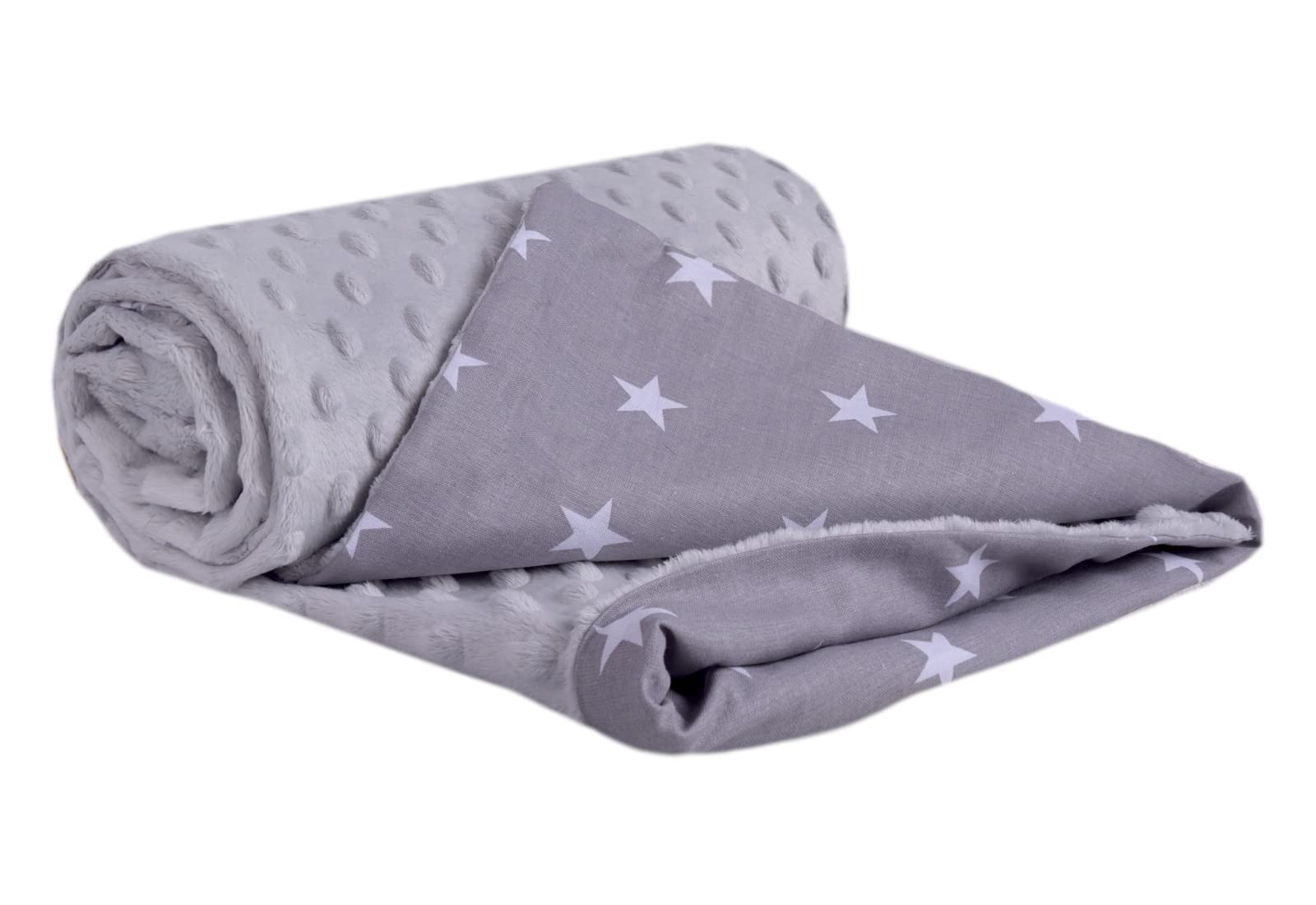 Medi Partners Baby Blanket Newborn Pram Soft 100% Cotton 75x100 Cot Toddler Comfort universal Cuddly Fluffy Crawling Plush bilateral Blankets (White Stars with Grey Plush) — image 1