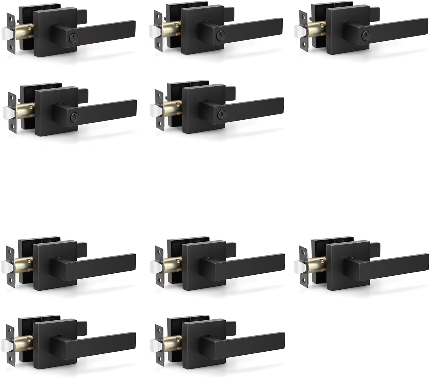 KNOBWELL 5 Pack Passage Door Handles and 5 Pack Privacy Door Levers Black Interior Door Knob Inside Door Handle Levers