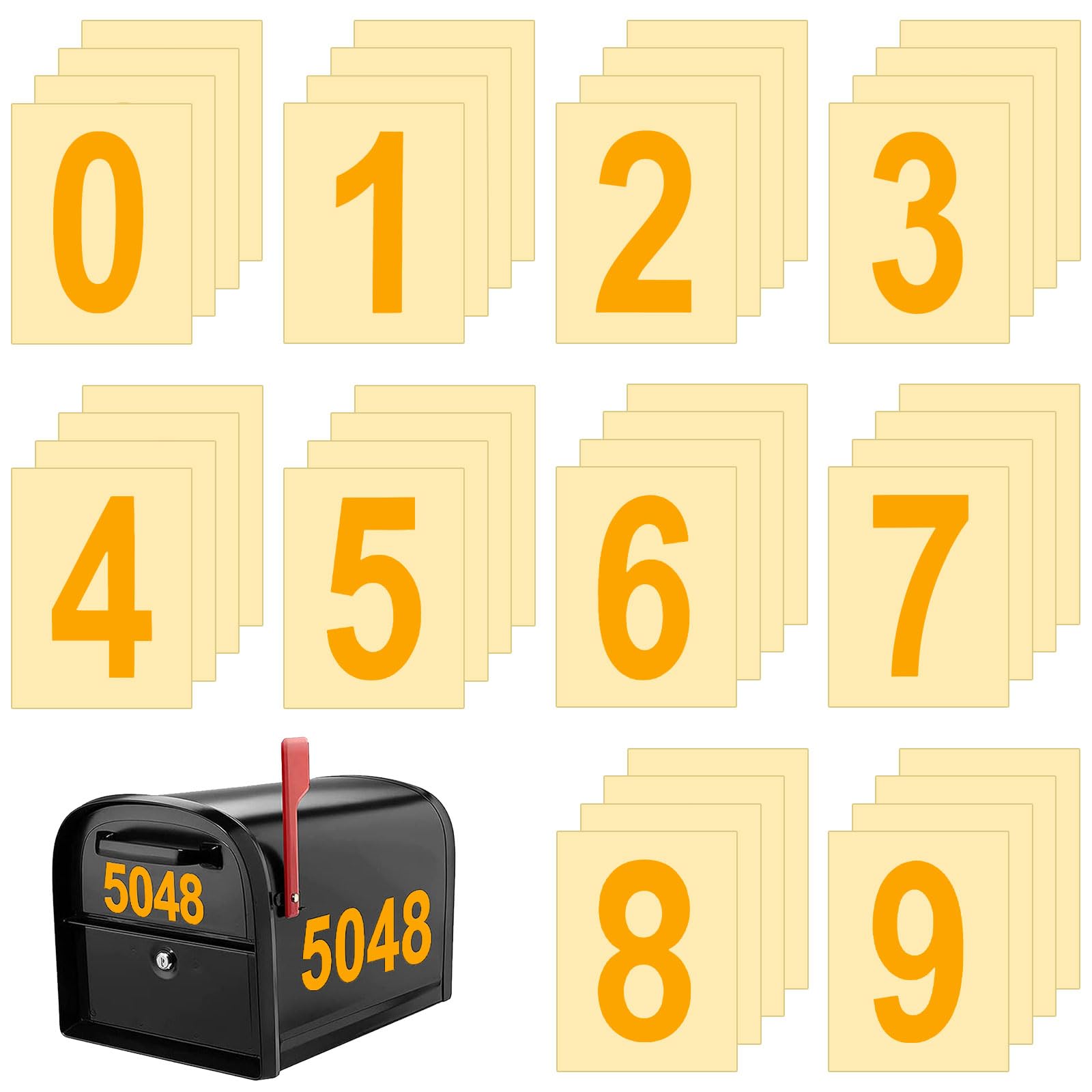Bohrma 4 hojas de pegatinas con números del 0 al 9, números autoadhesivos dorados, 10 x 5 cm, 40 unidades, número reflectante, resistente al agua, números autoadhesivos, números autoadhesivos para
