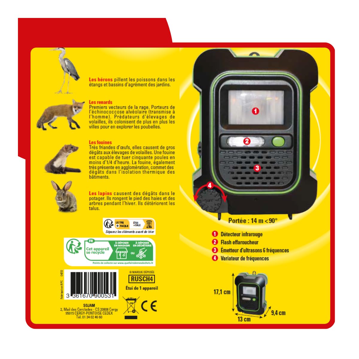 ACTO REPULSIF ULTRASONS Cani – Gatti – Volpi – Conigli – Fouine – Herons RUSCH4
