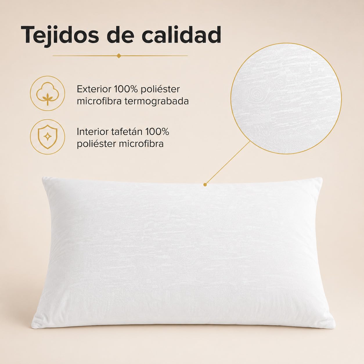 Moshy Almohada de Fibra Altea, Firmeza Media-Blanda y Altura Media, Transpirable, Funda de Microfibra Tacto Seda (150 cm)