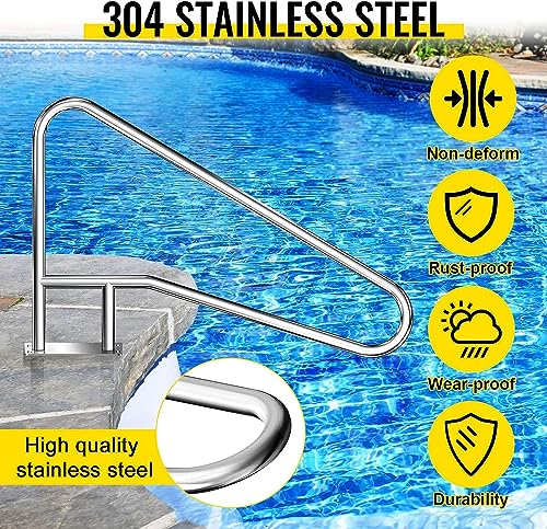 image for KODOM Pool Handrail, Pool Stair Rail,Stainless Steel Pool Railing 300L