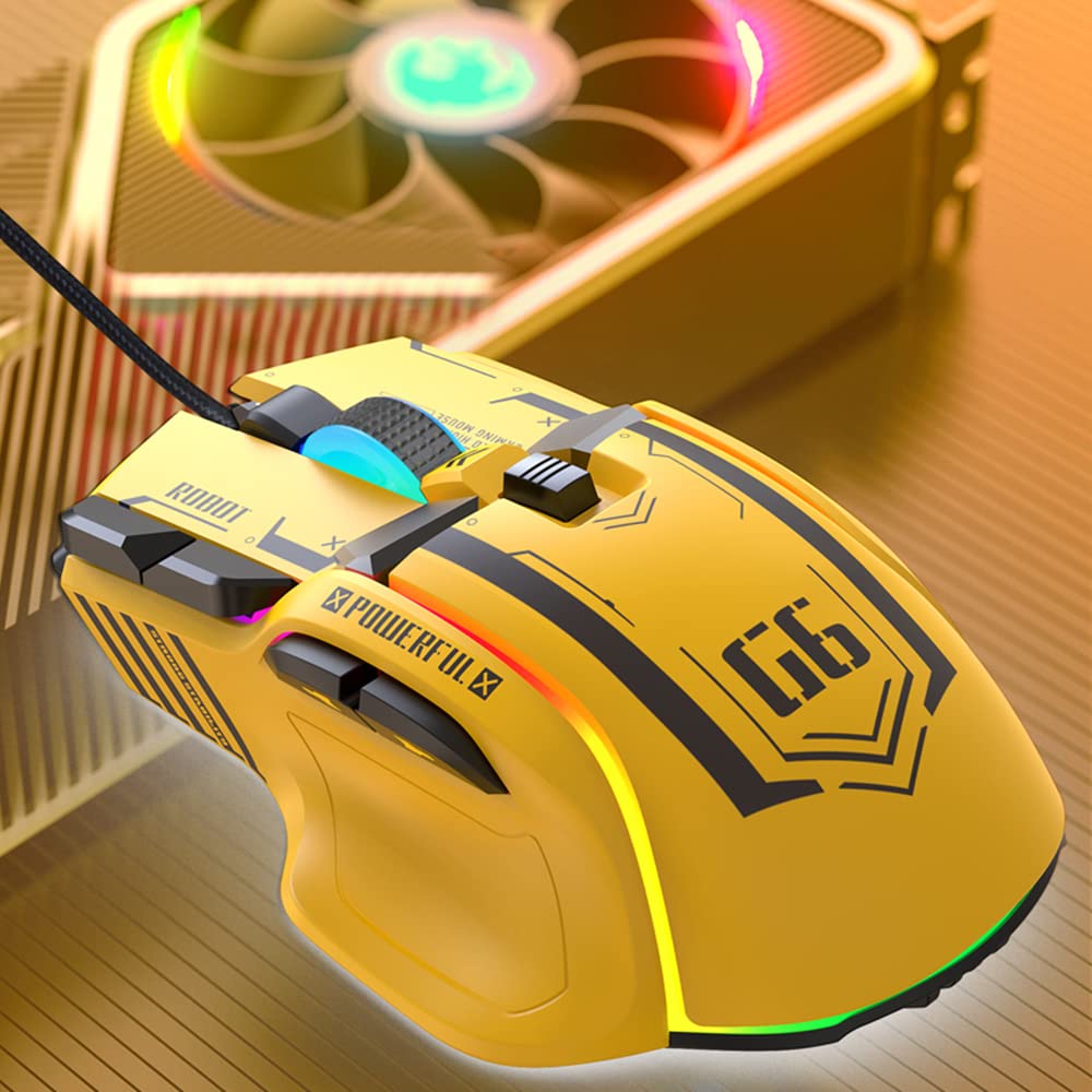LJFLYXRI Mouse con cavo, programmazione macro, mouse da gaming, ergonomico, mouse meccanico RGB 128000 DPI, retroilluminazione per computer portatile, PC desktop (giallo)