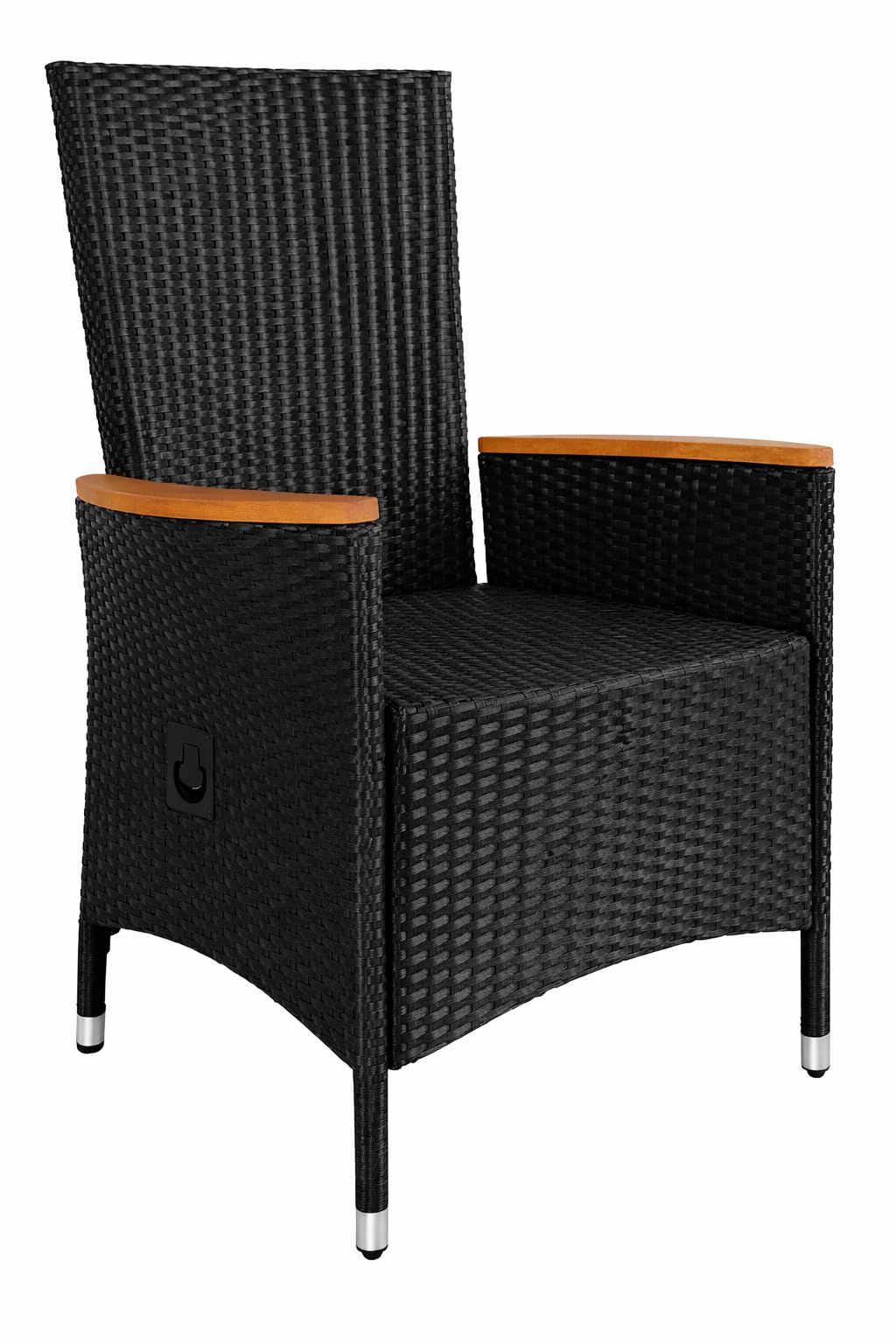 Casaria® Polyrattan Gartenstuhl 2er Set Neiglehner Rückenlehne verstellbar Armlehne Akazienholz Wetterfest Garten Balkon Terrasse Gartensessel Schwarz