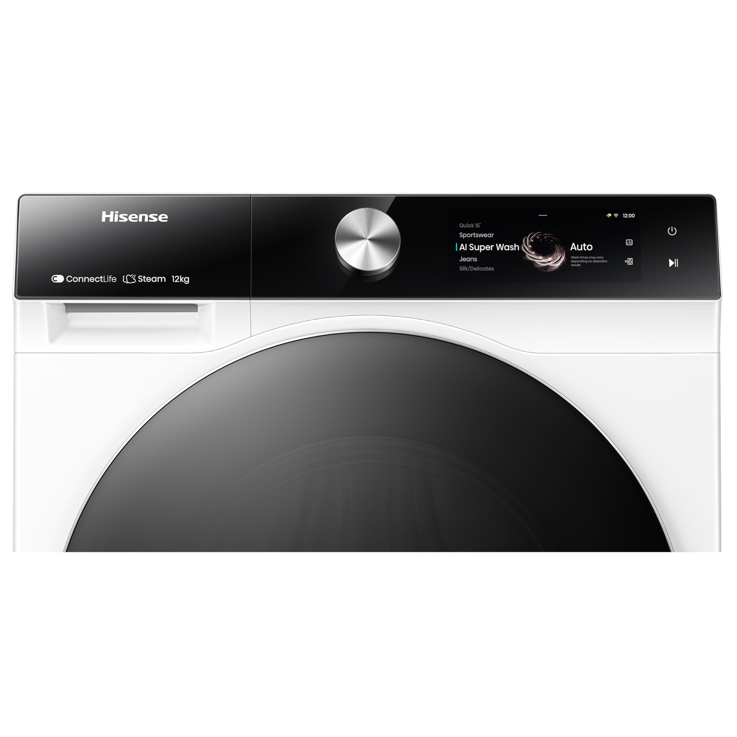 Hisense WF7S1247BW - Lavadora, Clase A, 12 Kg, Pantalla Táctil, Auto Dosificación, Conectividad WiFi, Monitor de Consumo, Lavado Rápido 15', Finalización Diferida, Blanco