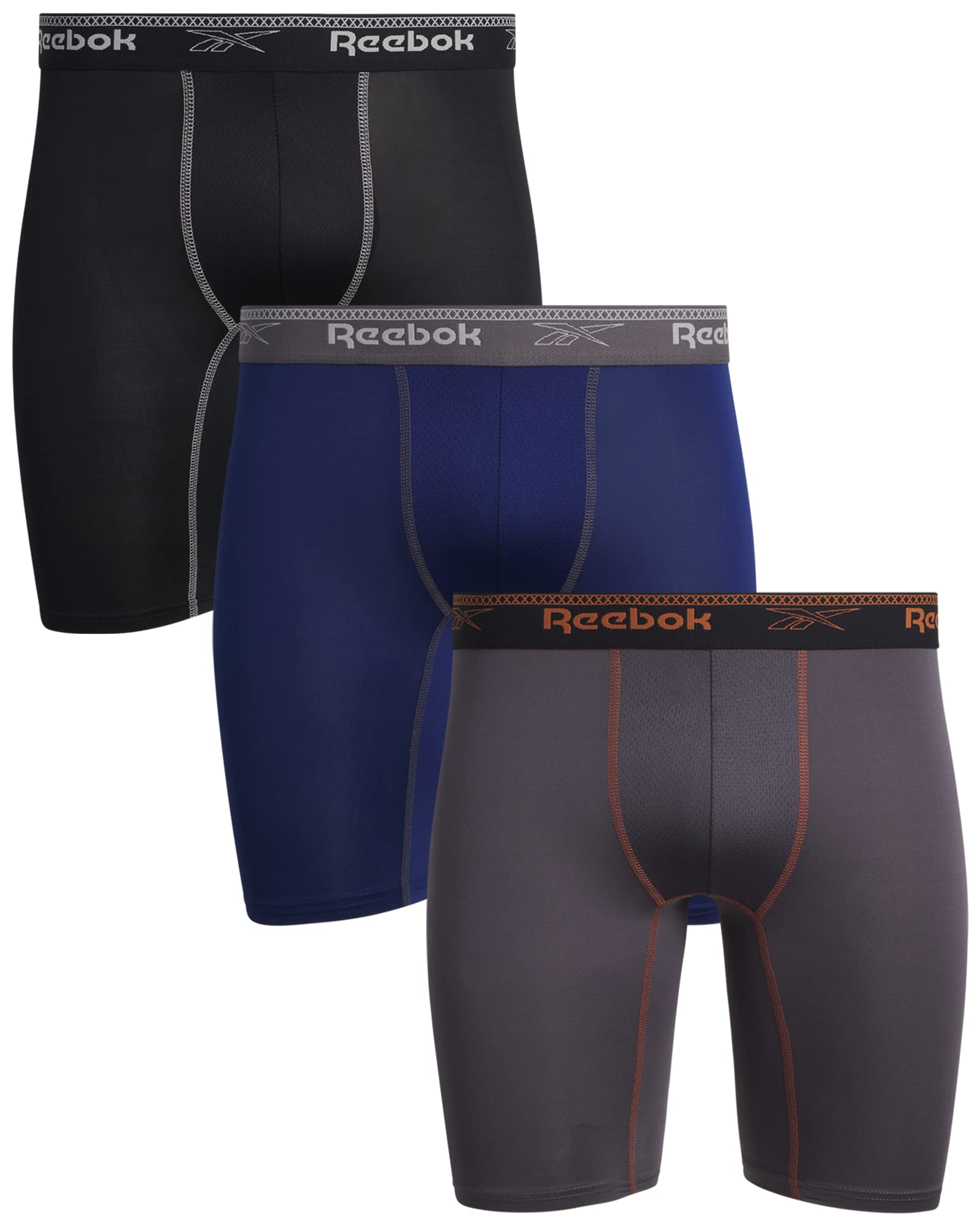 Reebok Men's Compression Long Length Performance Boxer Briefs (3 Pack)
