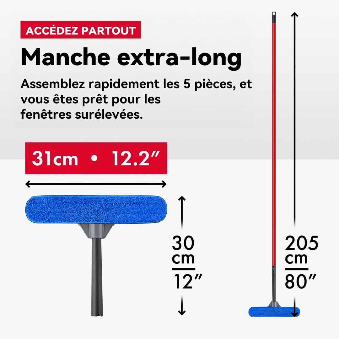 Tyroler Raclette Vitres 2-en-1 – Manche Télescopique 30 à 203 Cm, Silicone Anti-Rayures