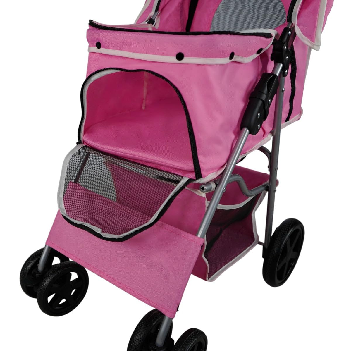 Passeggino per animali domestici Passeggino Rosa Trasportino da Viaggio Pieghevole Portata 15kg 4 Ruote Freni Gatto Cane Gancio di Sicurezza Cuscino GRATIS Copertura Antipioggia Impermeabile