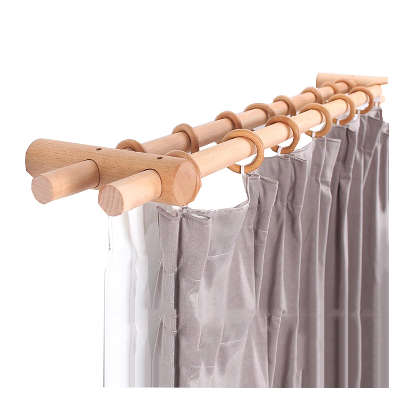 Juego de barras de cortina de madera maciza, soporte individual y doble, instalación resistente, ajustable, 1,0 3 metros (120 cm de doble polo), solución de tratamiento de ventanas