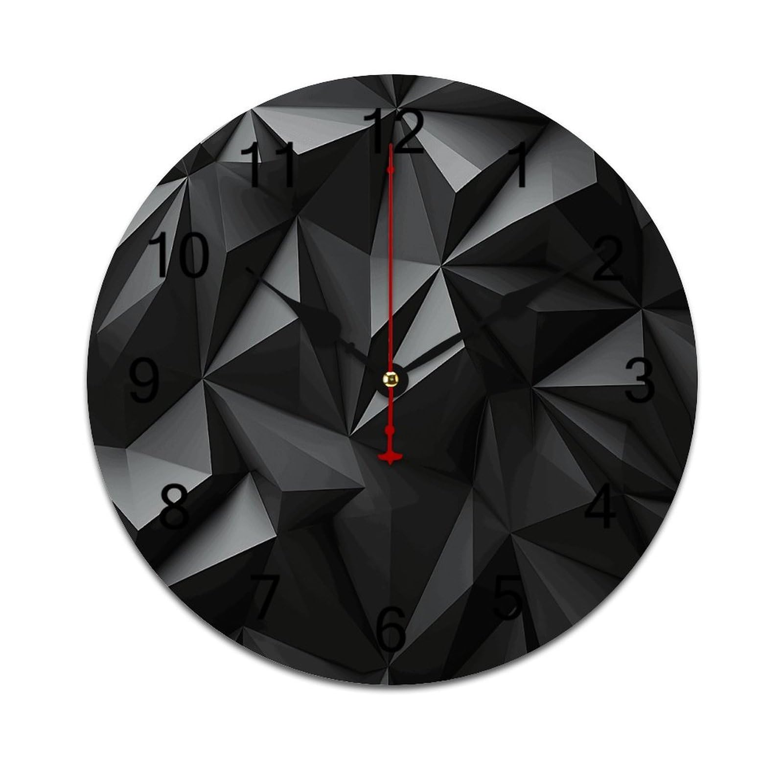 Horloge murale noire géométrique ronde en PVC à piles pour salon