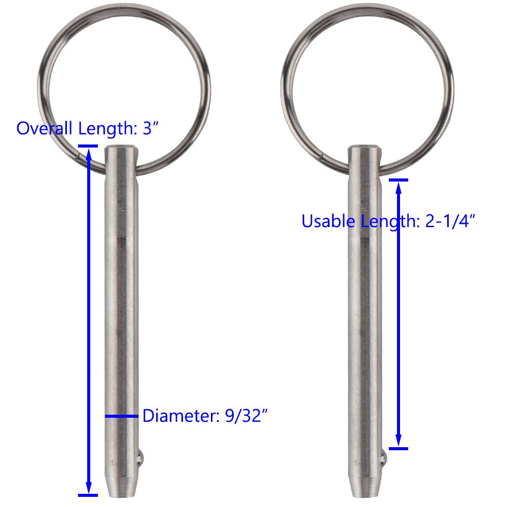 2 Pack Quick Release Pin 1/4" Diaeter W/ Drop Ca & Spring, Overall Length 1.5", Usable Length