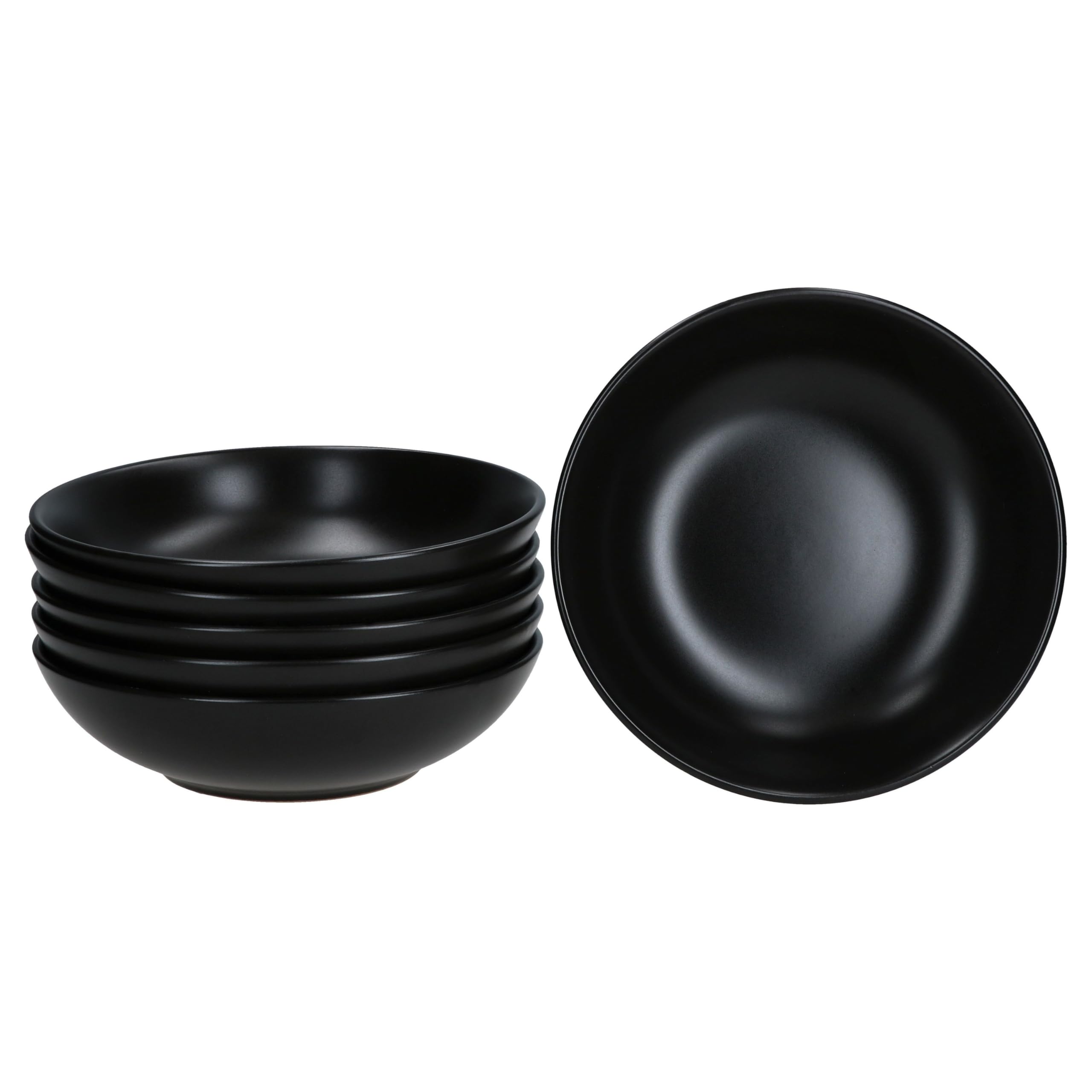 MamboCat Panther Lot de 6 assiettes creuses noires I 420 ml I Assiettes profondes mates en faïence pour 6 personnes