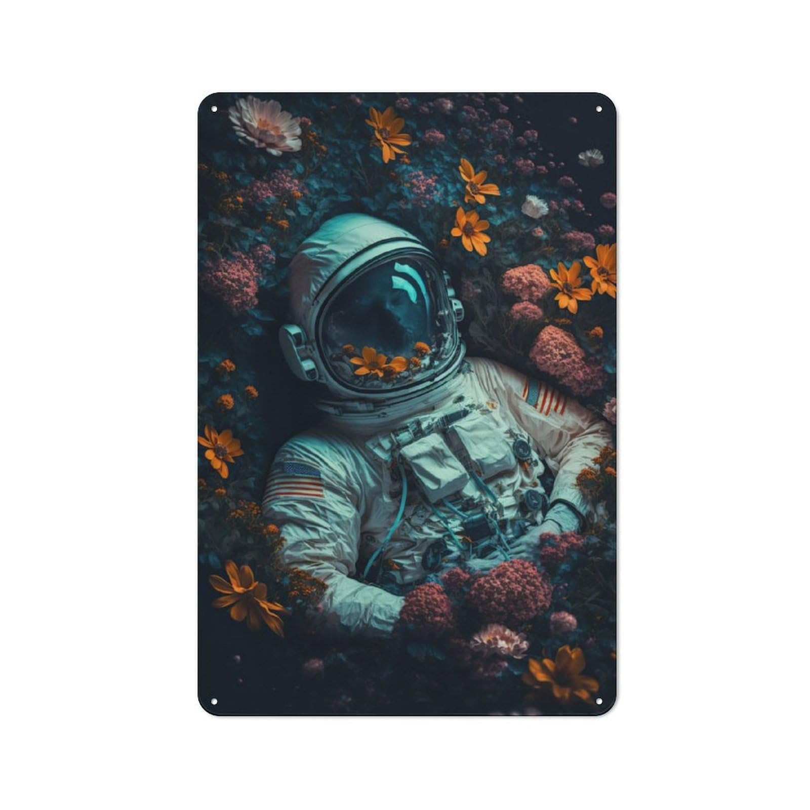 Junmoney Astronaut Flowers For Lounge Or Reading Corner, Rustic Tin Sign 30X20cm, For An Autumn Update To Lounge And Reading Corner